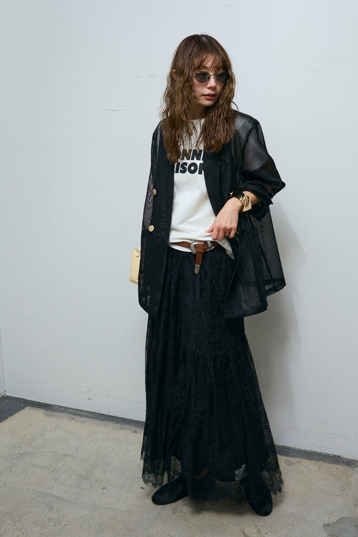 [予約/SET]シアーダブルテーラードJK+レース 切替ロングスカート(2set)