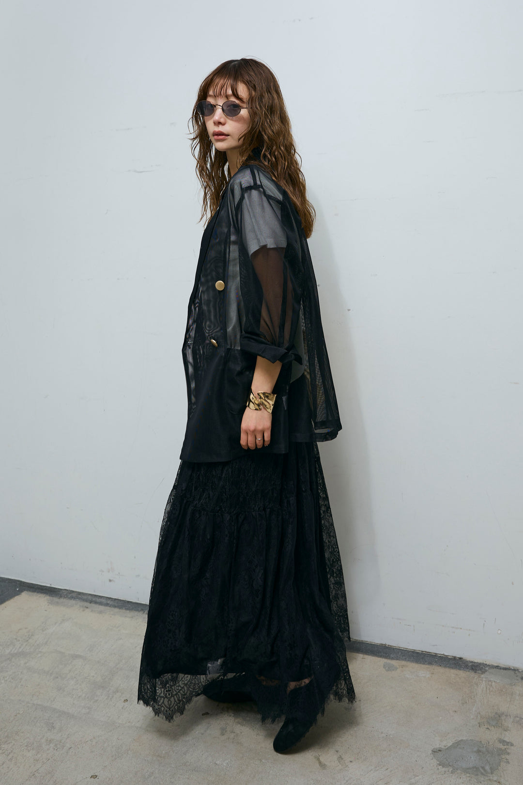 [予約/SET]シアーダブルテーラードJK+レース 切替ロングスカート(2set)