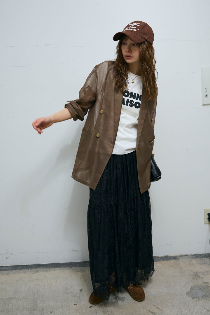 [予約/SET]シアーダブルテーラードJK+レース 切替ロングスカート(2set)