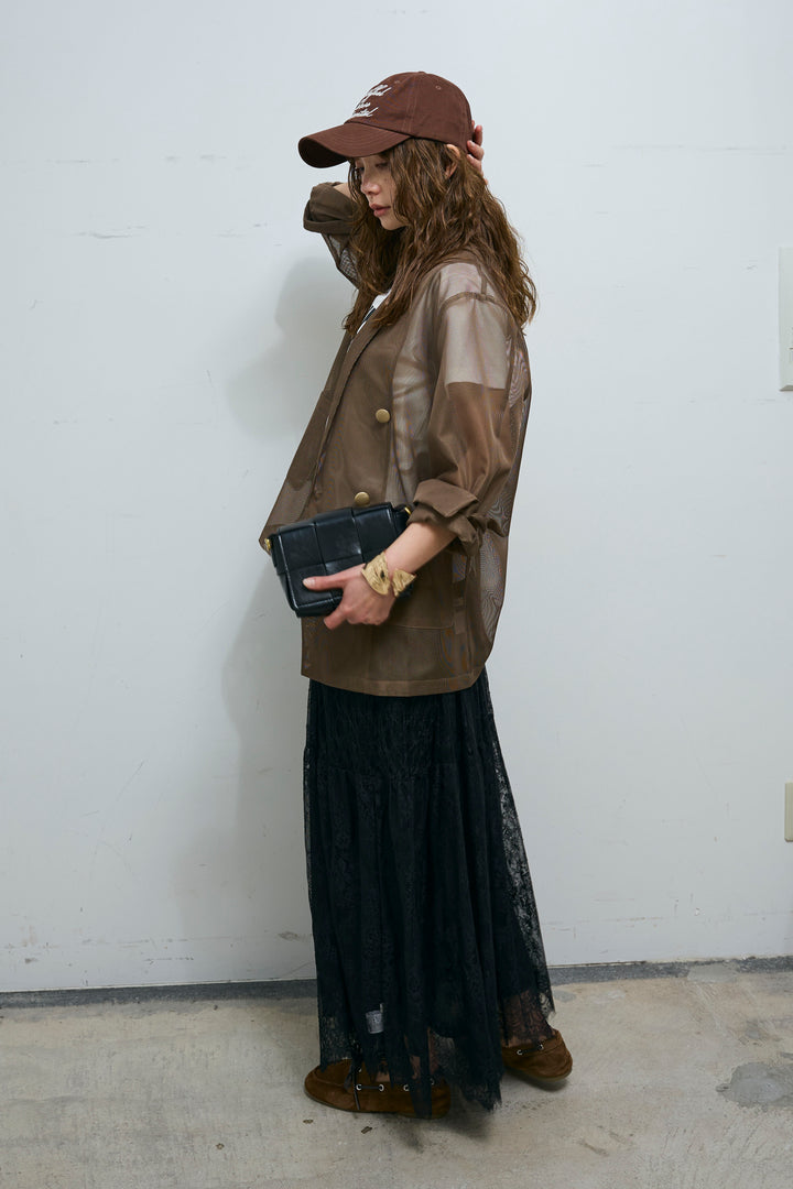 [予約/SET]シアーダブルテーラードJK+レース 切替ロングスカート(2set)