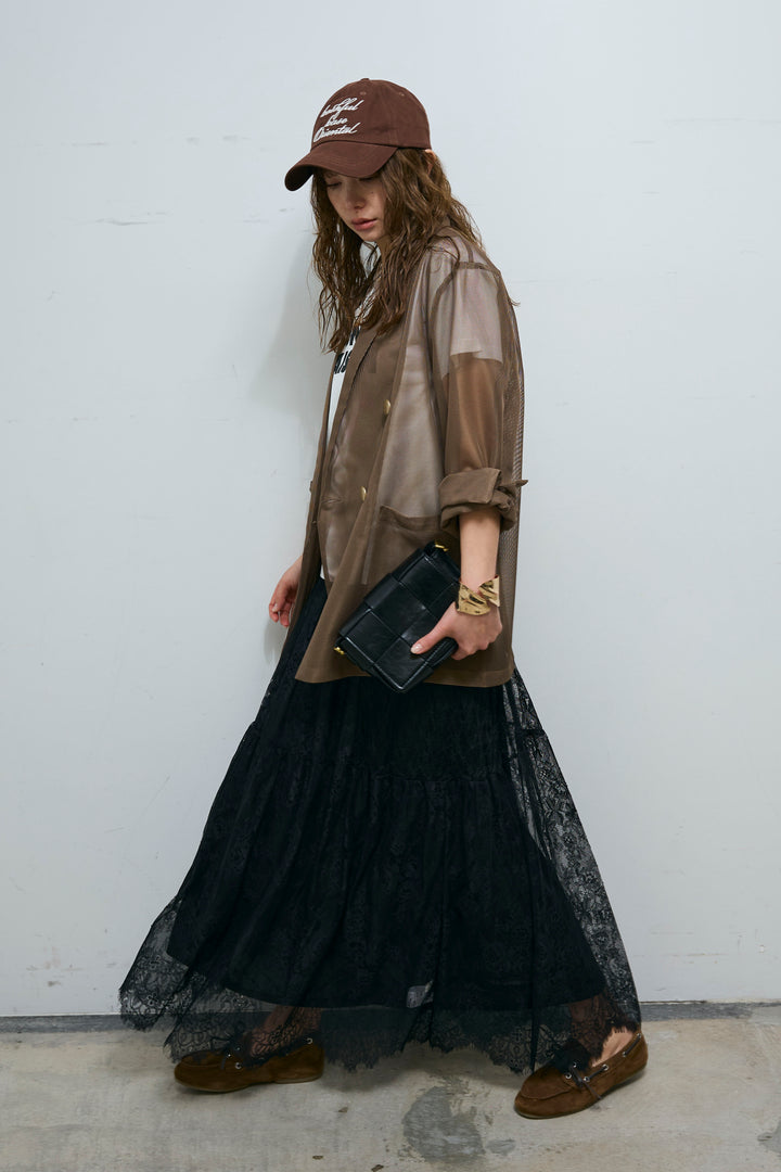 [予約/SET]シアーダブルテーラードJK+レース 切替ロングスカート(2set)