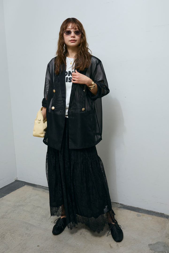 [予約/SET]シアーダブルテーラードJK+レース 切替ロングスカート(2set)