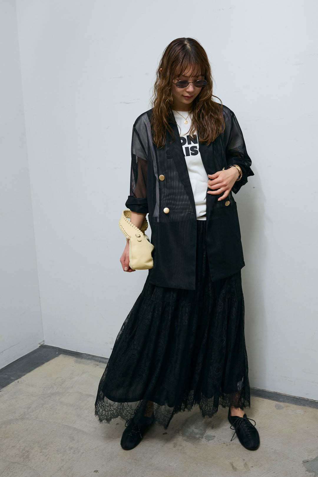 [予約/SET]シアーダブルテーラードJK+レース 切替ロングスカート(2set)