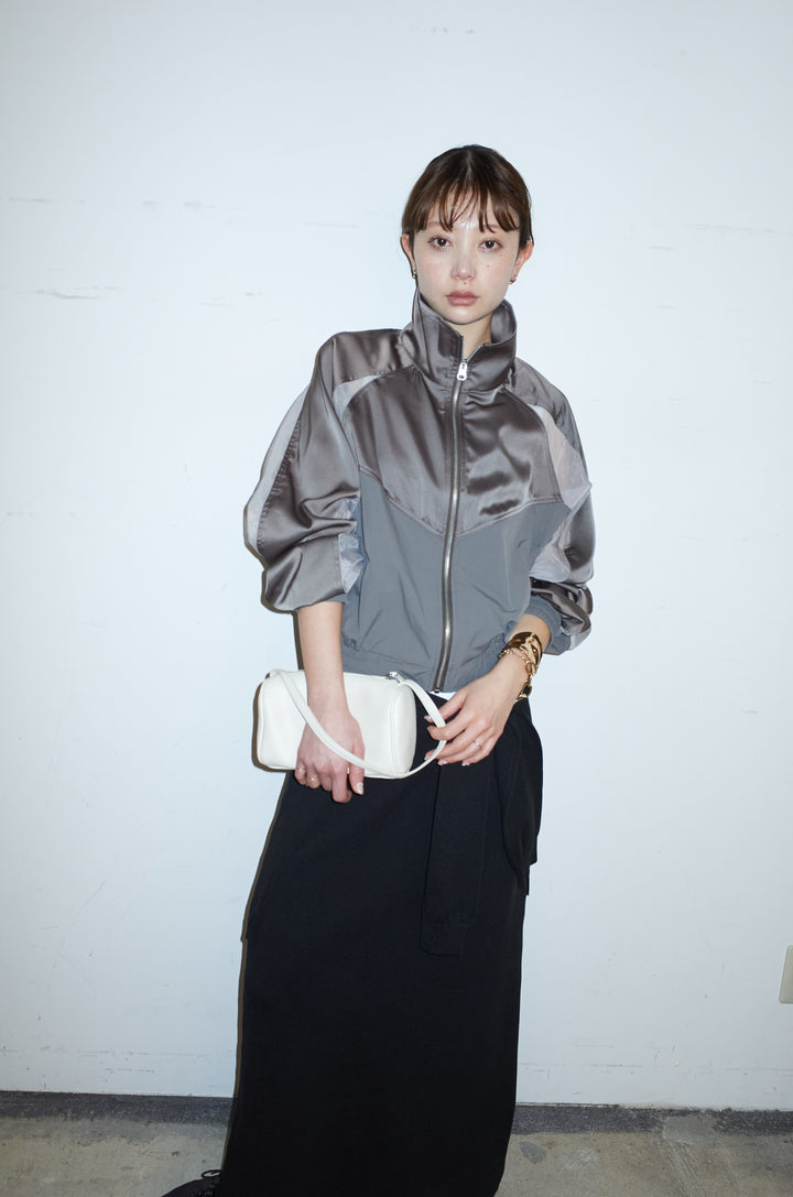 [予約/SET]シアー素材切替ZIPブルゾン+フェイクレイヤードニットスカート(2set)