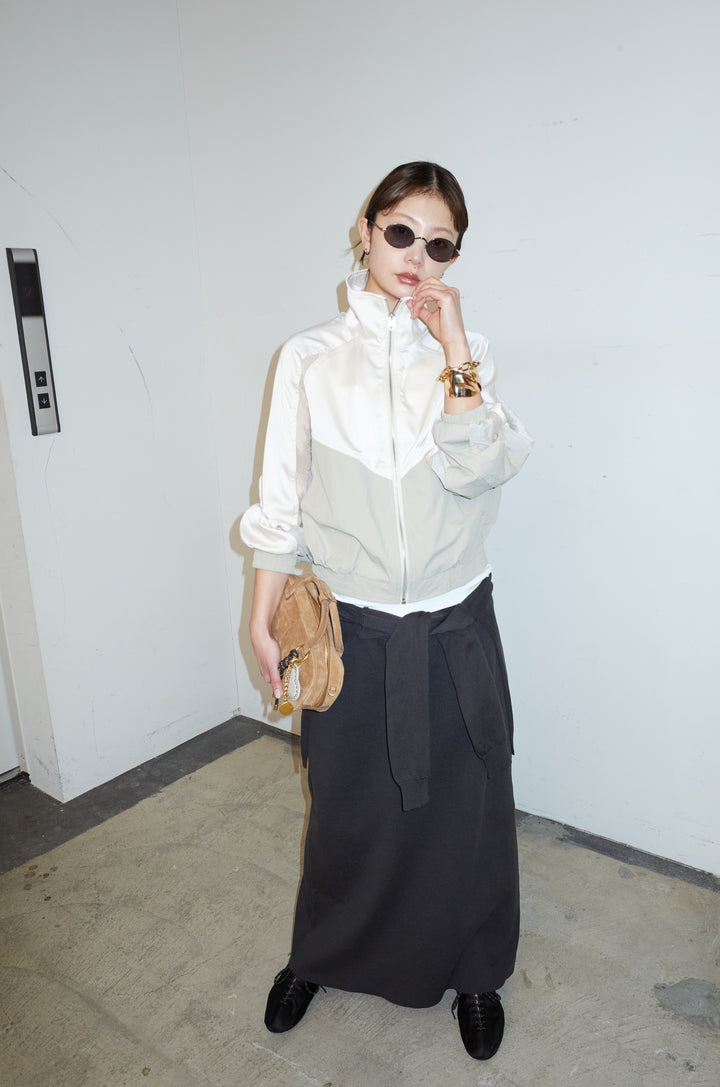 [予約/SET]シアー素材切替ZIPブルゾン+フェイクレイヤードニットスカート(2set)