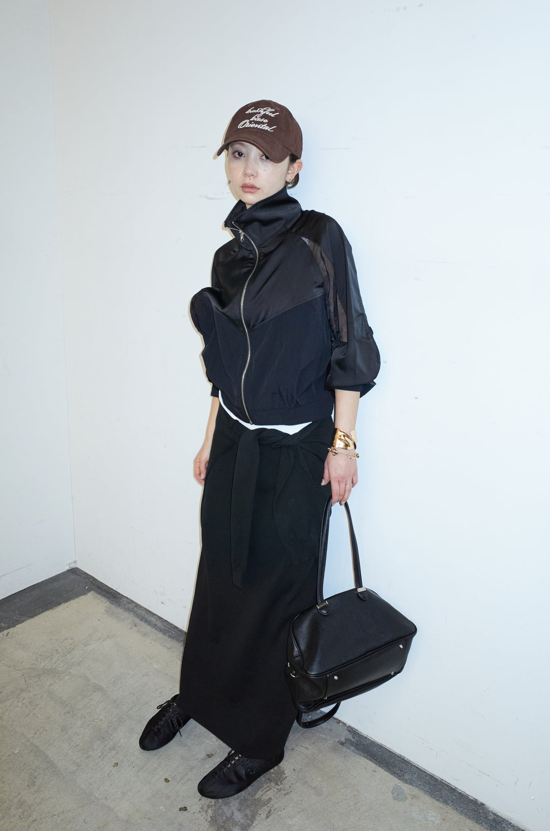 [予約/SET]シアー素材切替ZIPブルゾン+フェイクレイヤードニットスカート(2set)