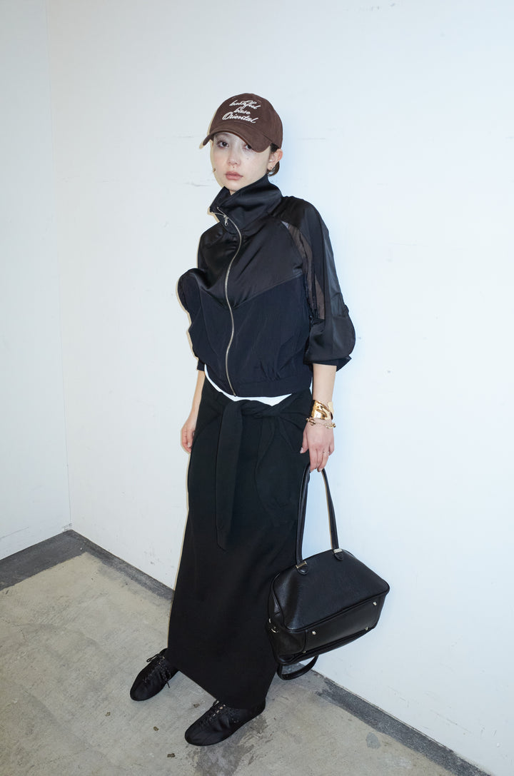 [予約/SET]シアー素材切替ZIPブルゾン+フェイクレイヤードニットスカート(2set)