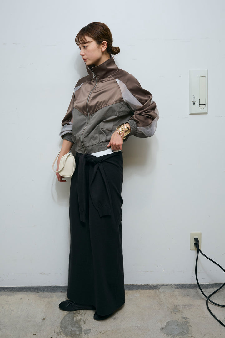 [予約/SET]シアー素材切替ZIPブルゾン+フェイクレイヤードニットスカート(2set)