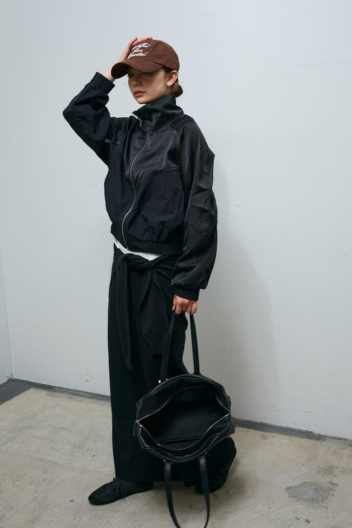 [予約/SET]シアー素材切替ZIPブルゾン+フェイクレイヤードニットスカート(2set)