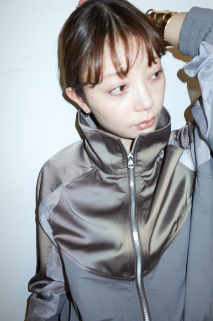 [予約/SET]シアー素材切替ZIPブルゾン+フェイクレイヤードニットスカート(2set)