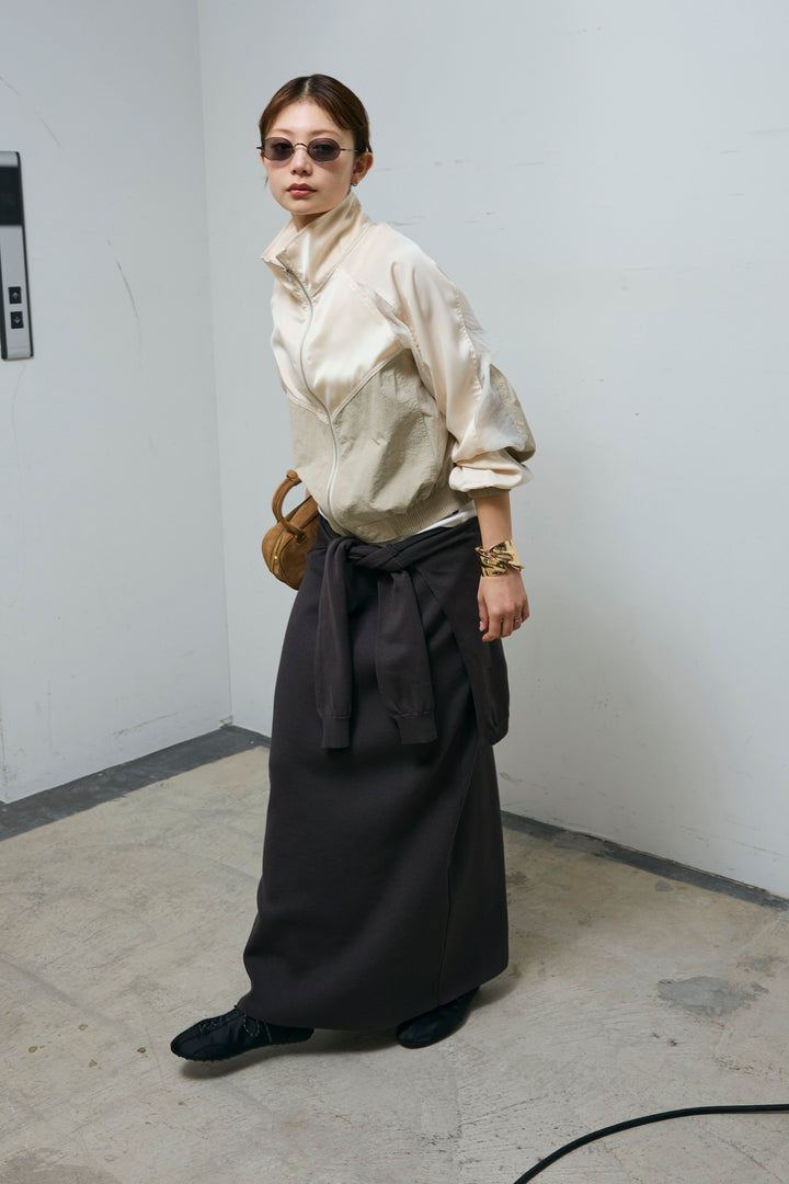 [予約/SET]シアー素材切替ZIPブルゾン+フェイクレイヤードニットスカート(2set)