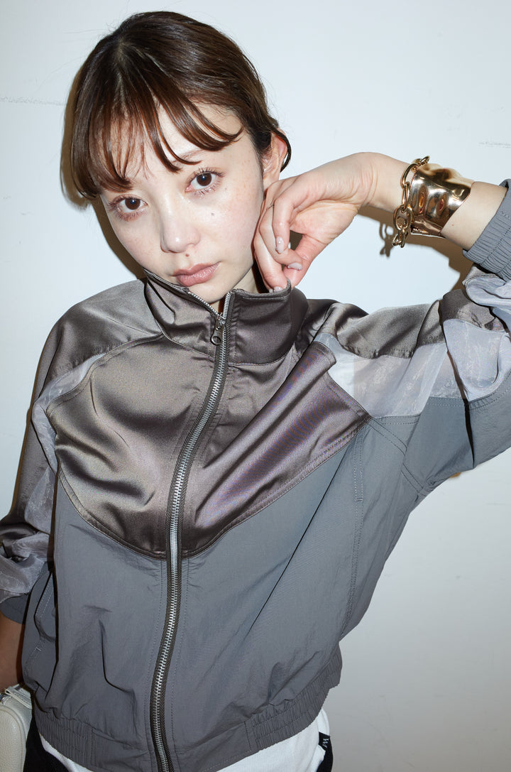 [予約/SET]シアー素材切替ZIPブルゾン+フェイクレイヤードニットスカート(2set)