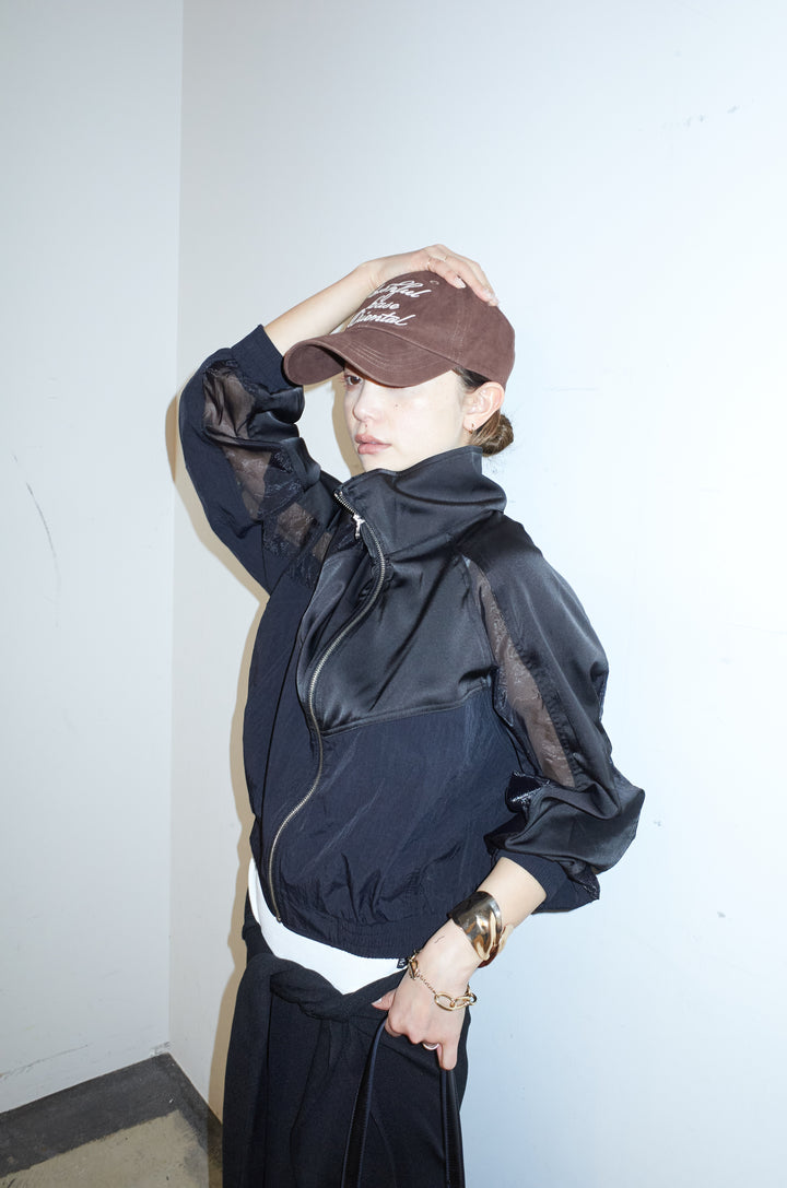 [予約/SET]シアー素材切替ZIPブルゾン+フェイクレイヤードニットスカート(2set)