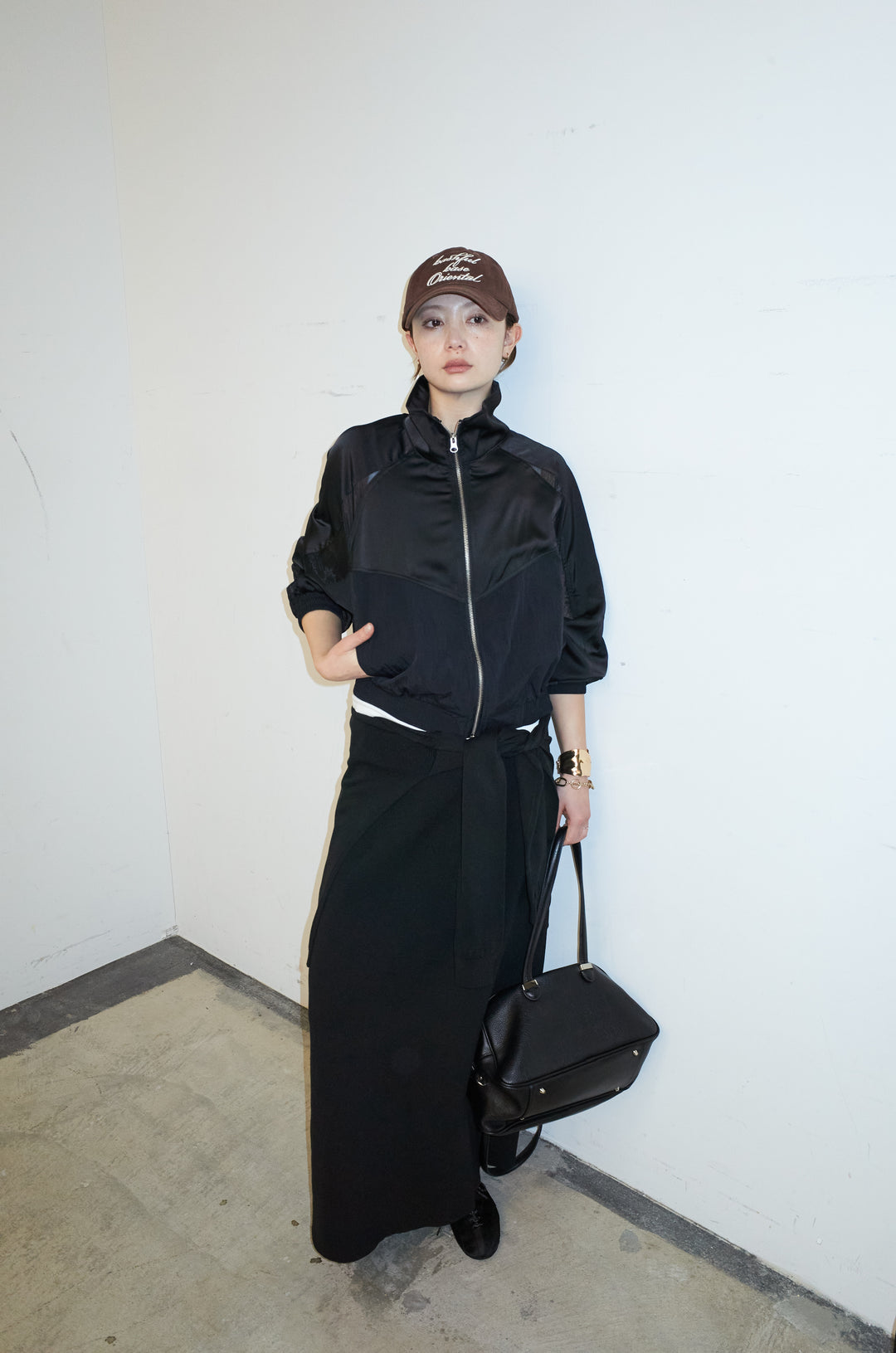 [予約/SET]シアー素材切替ZIPブルゾン+フェイクレイヤードニットスカート(2set)