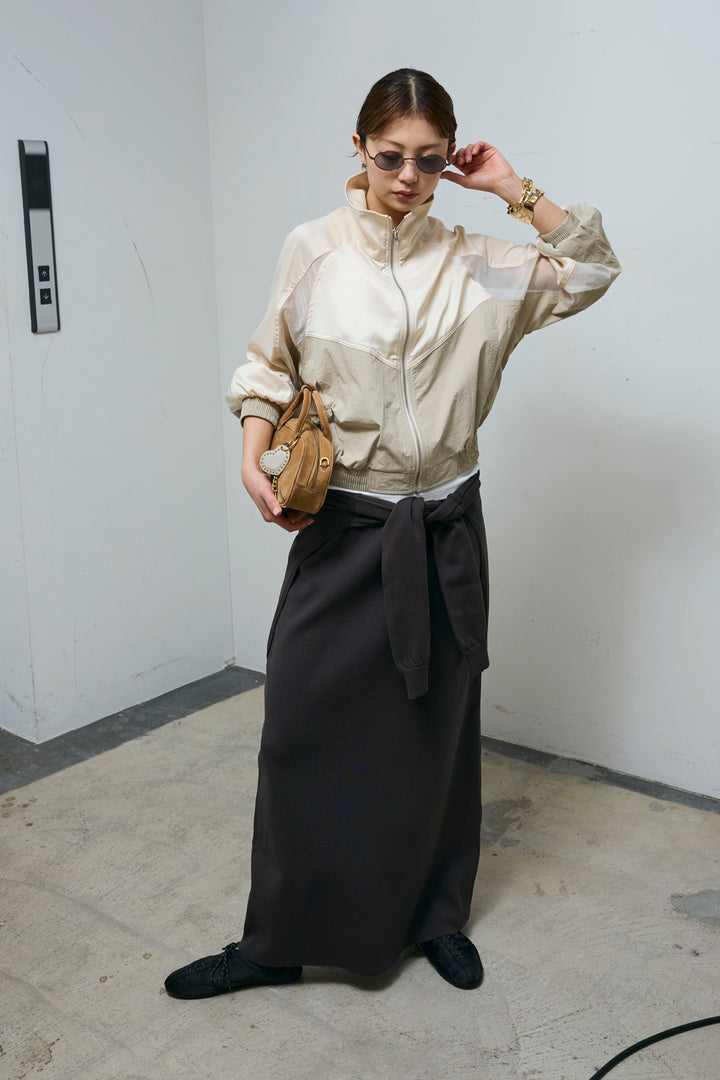 [予約/SET]シアー素材切替ZIPブルゾン+フェイクレイヤードニットスカート(2set)