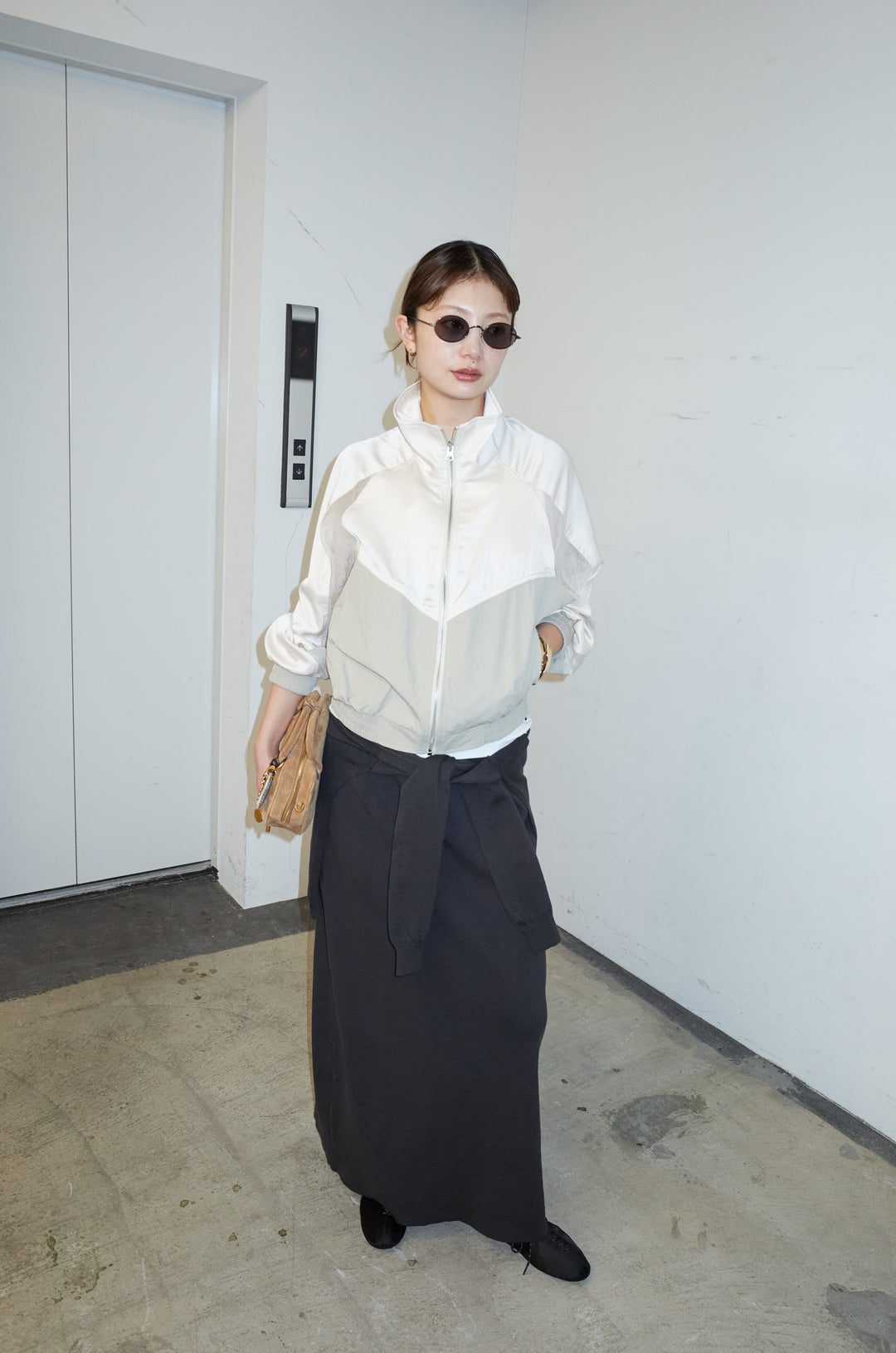 [予約/SET]シアー素材切替ZIPブルゾン+フェイクレイヤードニットスカート(2set)