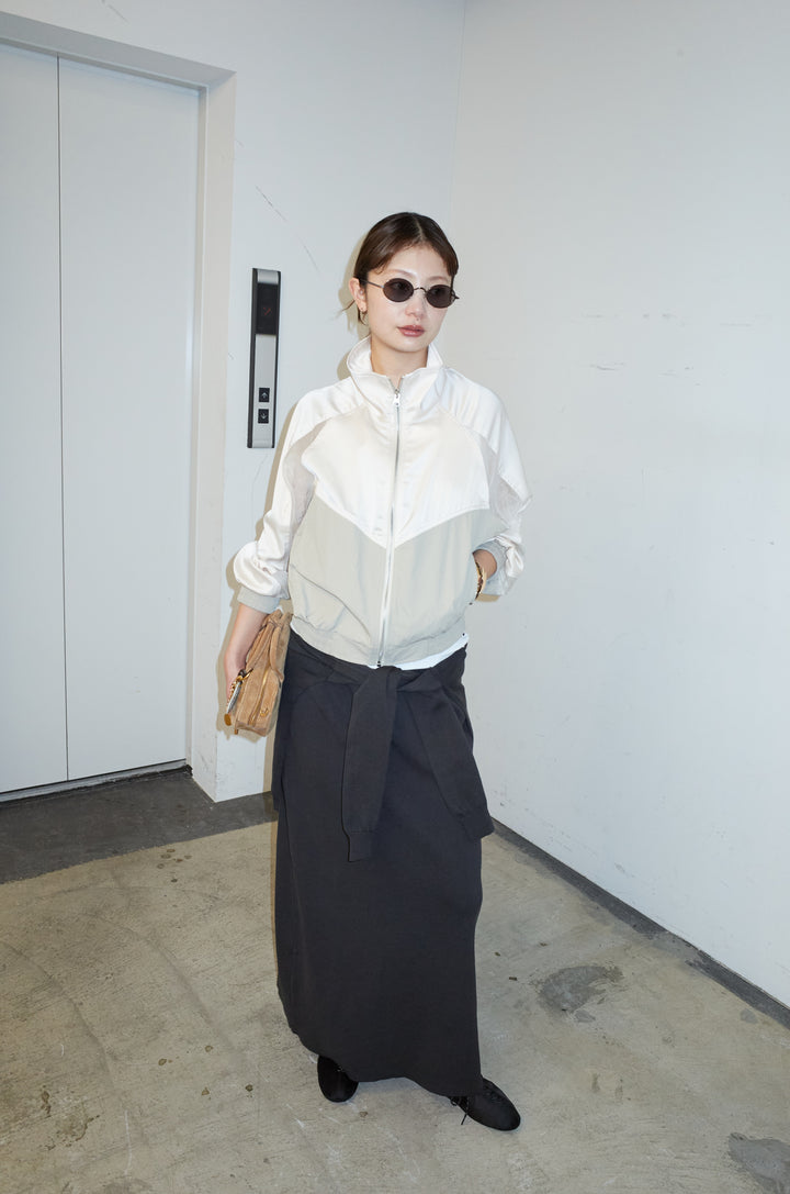 [予約/SET]シアー素材切替ZIPブルゾン+フェイクレイヤードニットスカート(2set)