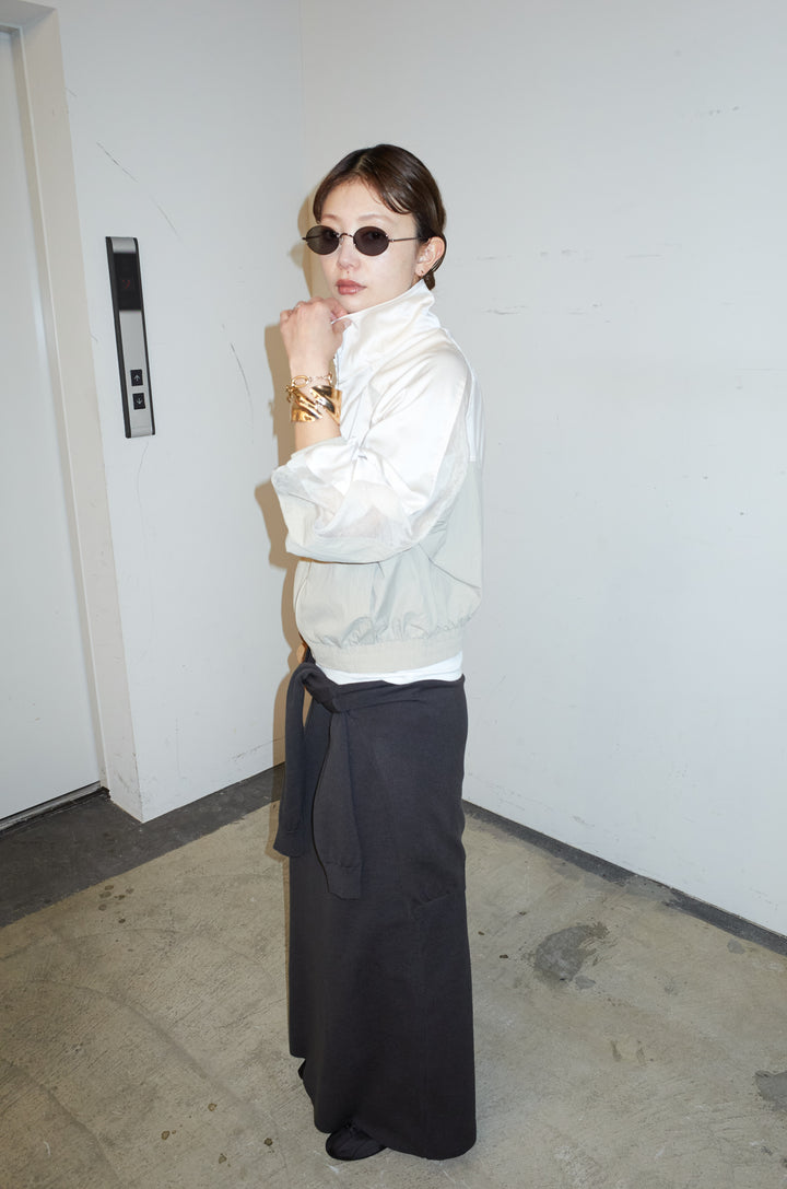 [予約/SET]シアー素材切替ZIPブルゾン+フェイクレイヤードニットスカート(2set)