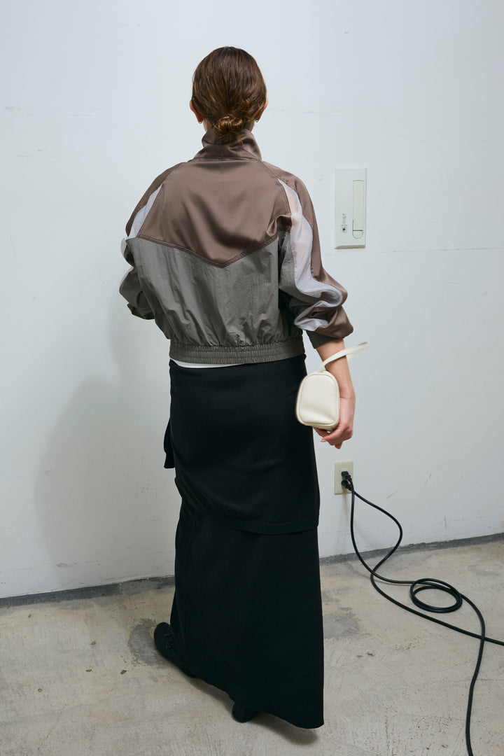 [予約/SET]シアー素材切替ZIPブルゾン+フェイクレイヤードニットスカート(2set)