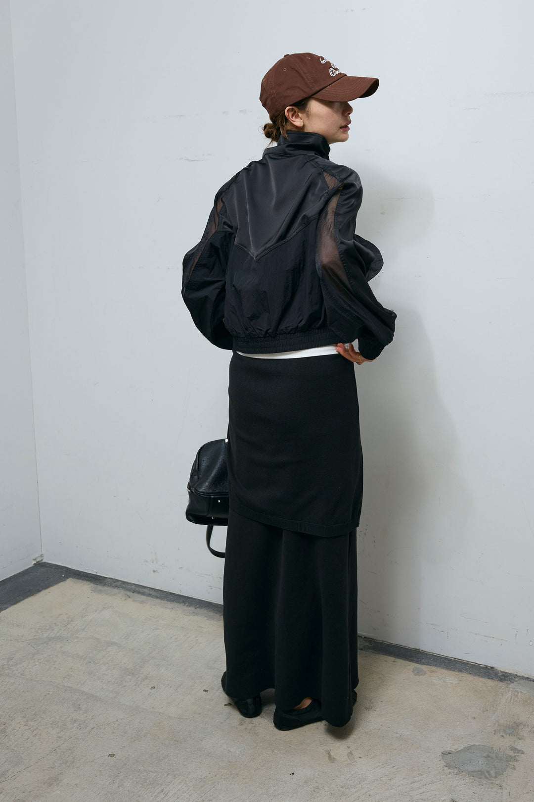 [予約/SET]シアー素材切替ZIPブルゾン+フェイクレイヤードニットスカート(2set)