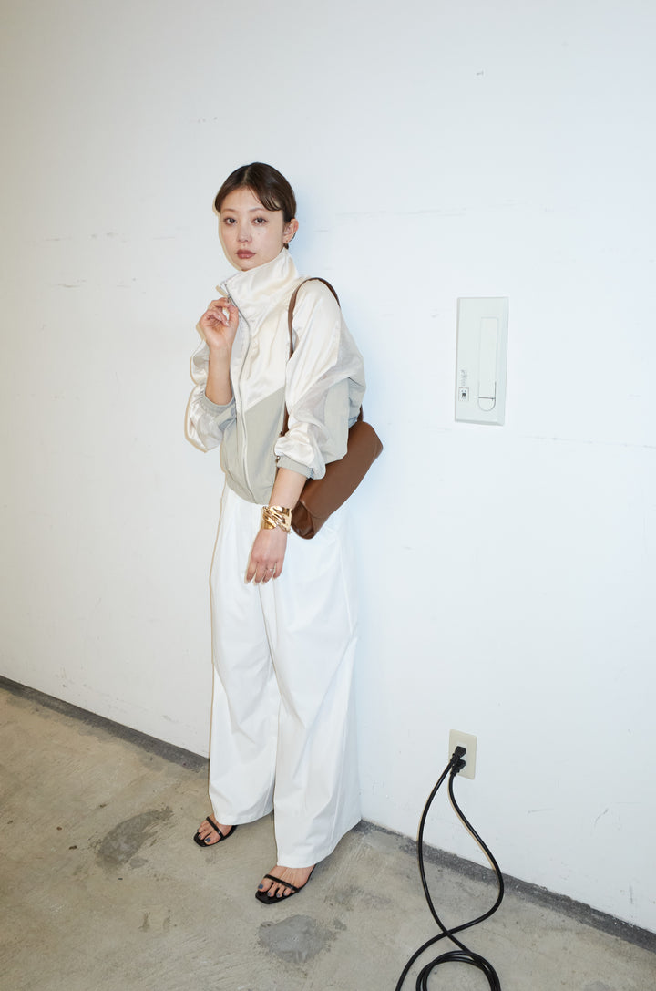 [予約/SET]シアー素材切替ZIPブルゾン+ハイウエストタックワイドパンツ(2set)