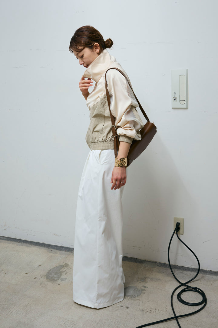 [予約/SET]シアー素材切替ZIPブルゾン+ハイウエストタックワイドパンツ(2set)