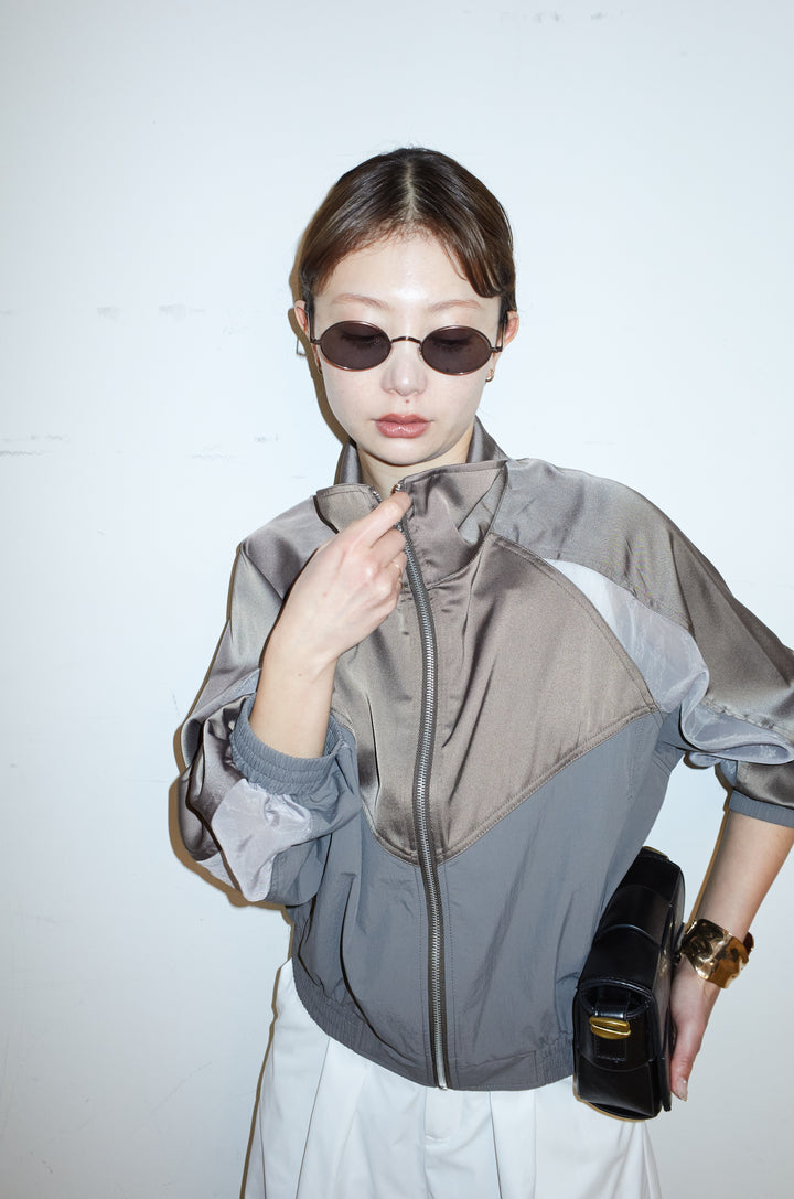 [予約/SET]シアー素材切替ZIPブルゾン+ハイウエストタックワイドパンツ(2set)