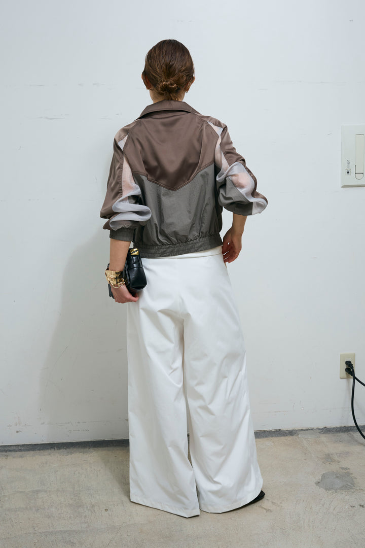 [予約/SET]シアー素材切替ZIPブルゾン+ハイウエストタックワイドパンツ(2set)