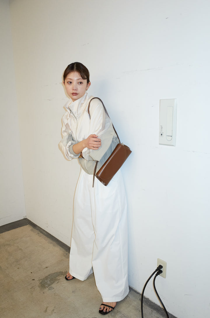 [予約/SET]シアー素材切替ZIPブルゾン+ハイウエストタックワイドパンツ(2set)