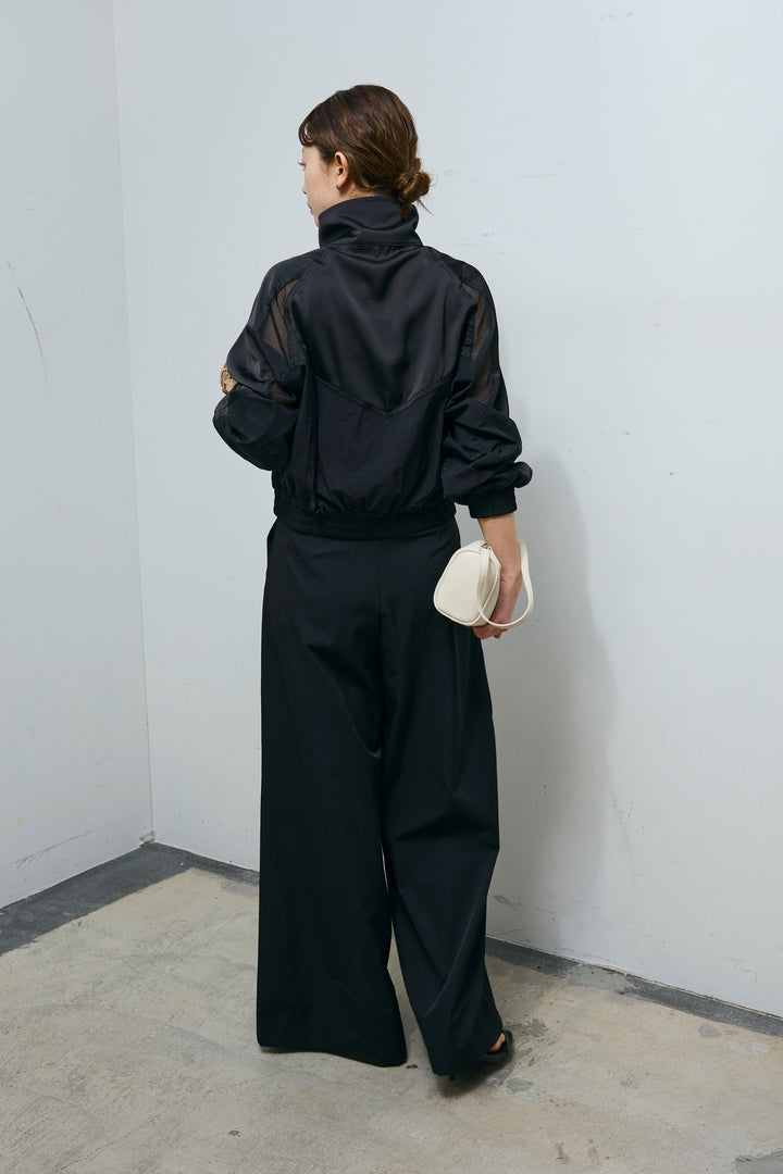 [予約/SET]シアー素材切替ZIPブルゾン+ハイウエストタックワイドパンツ(2set)