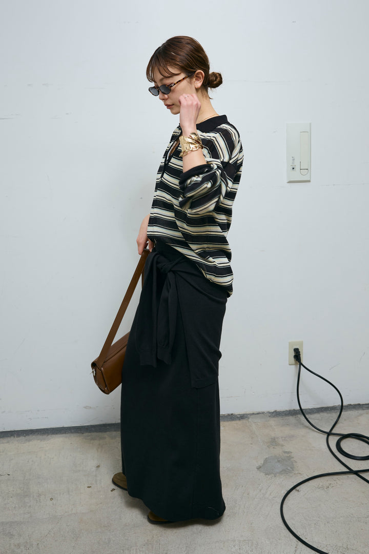 [予約/SET]ボーダーシアーポロプルオーバー+フェイクレイヤードニットスカート(2set)