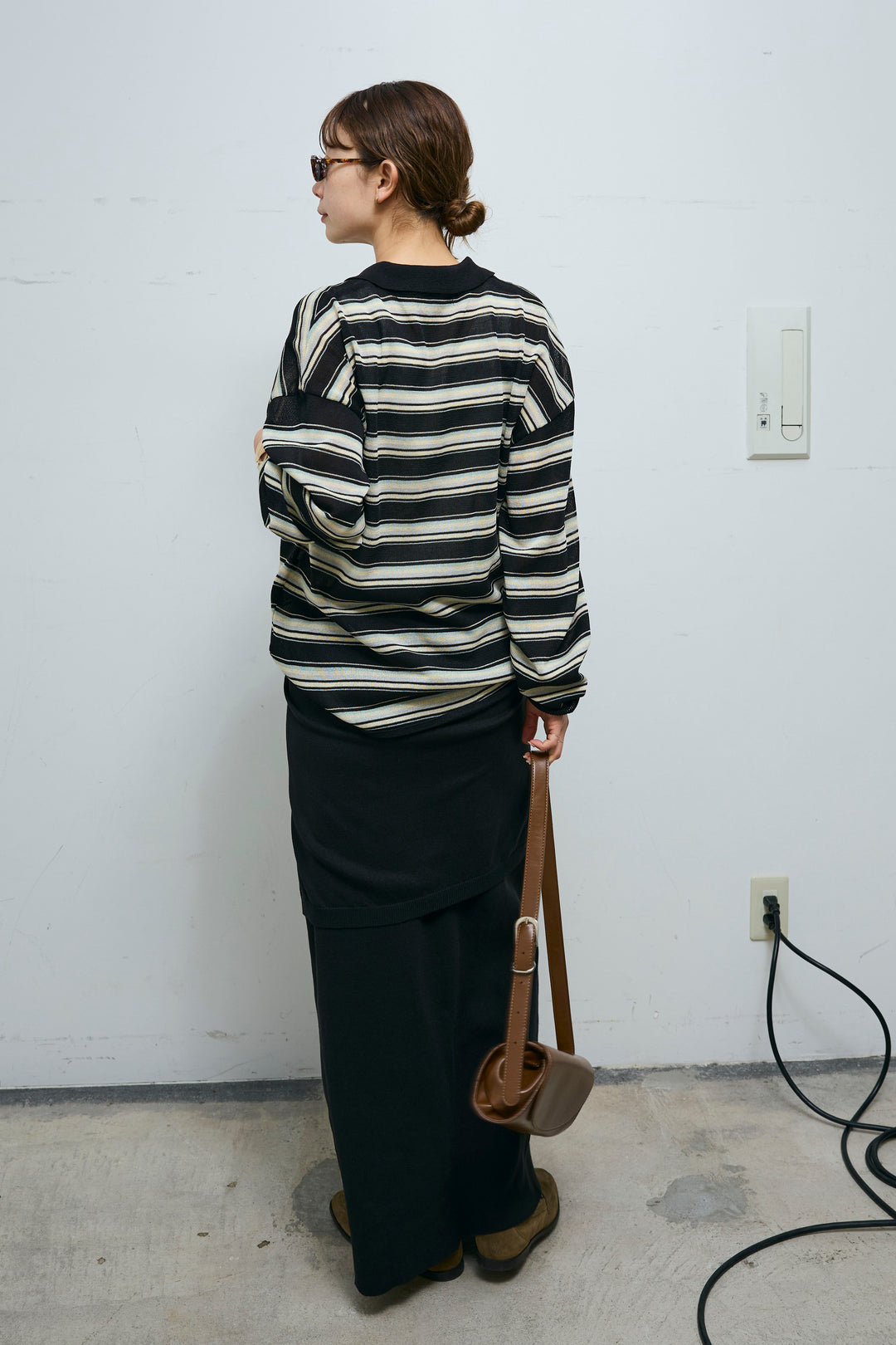 [予約/SET]ボーダーシアーポロプルオーバー+フェイクレイヤードニットスカート(2set)