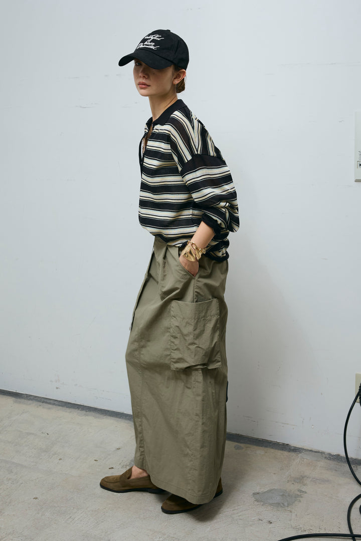 [予約/SET]ボーダーシアーポロプルオーバー+接触冷感UVカット撥水機能付きナイロンスカート(2set)