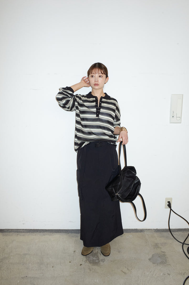 [予約/SET]ボーダーシアーポロプルオーバー+接触冷感UVカット撥水機能付きナイロンスカート(2set)