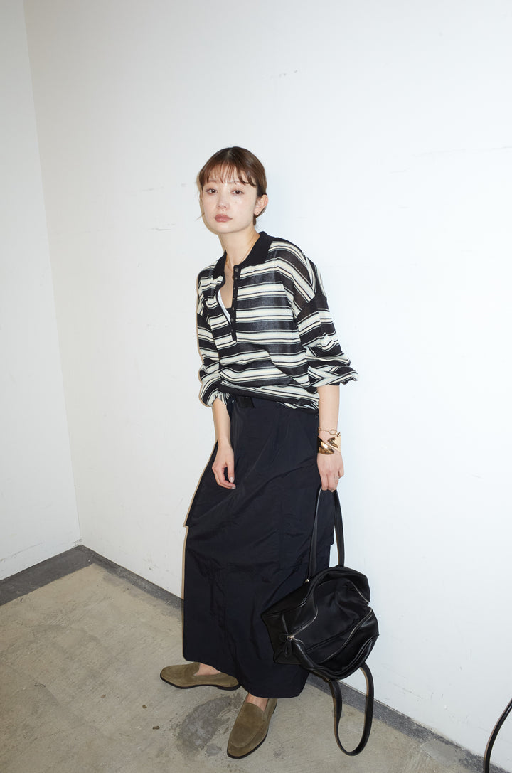 [予約/SET]ボーダーシアーポロプルオーバー+接触冷感UVカット撥水機能付きナイロンスカート(2set)