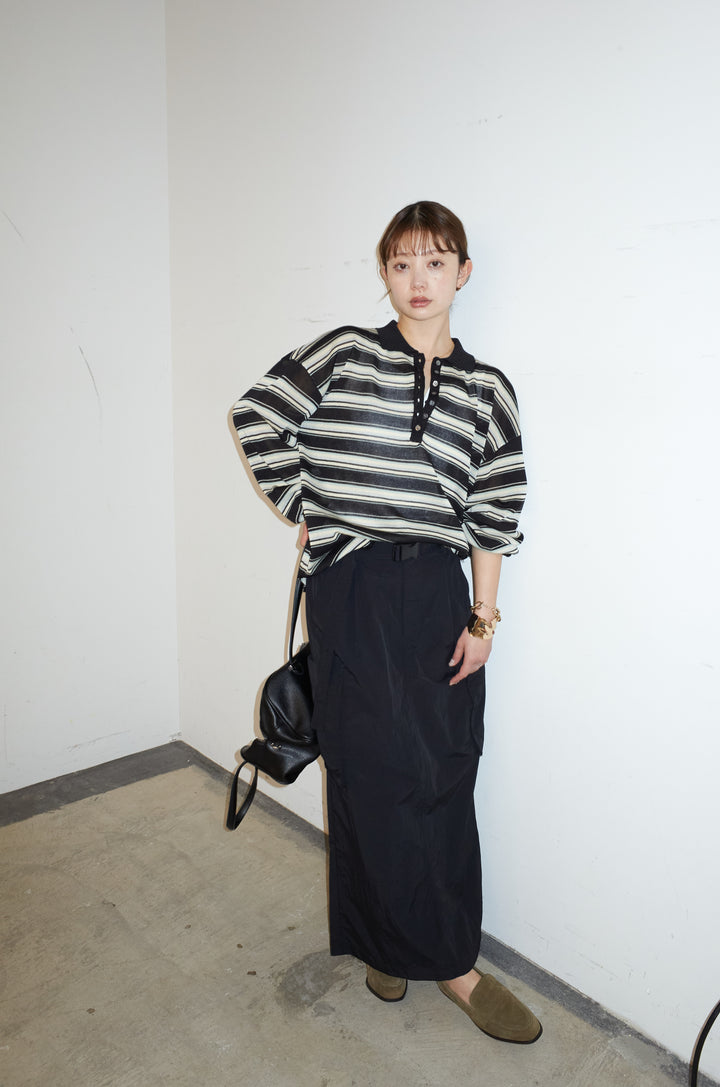 [予約/SET]ボーダーシアーポロプルオーバー+接触冷感UVカット撥水機能付きナイロンスカート(2set)