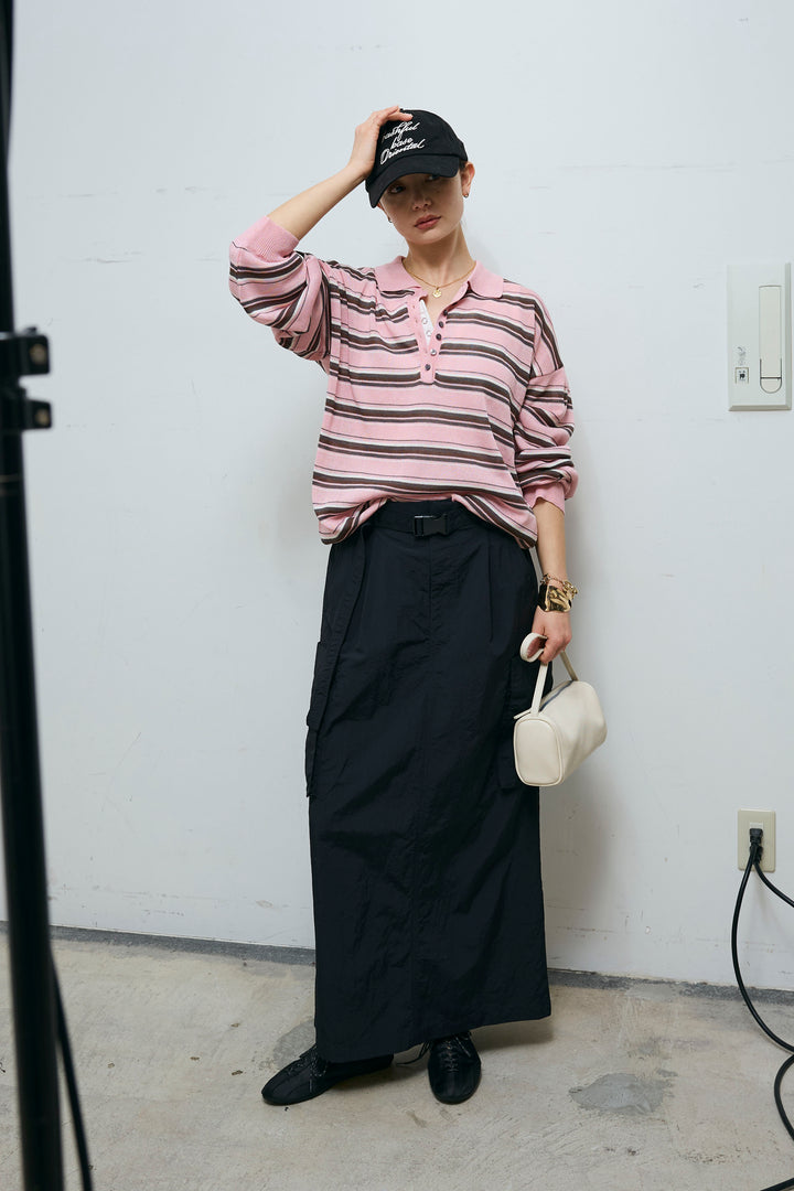 [予約/SET]ボーダーシアーポロプルオーバー+接触冷感UVカット撥水機能付きナイロンスカート(2set)