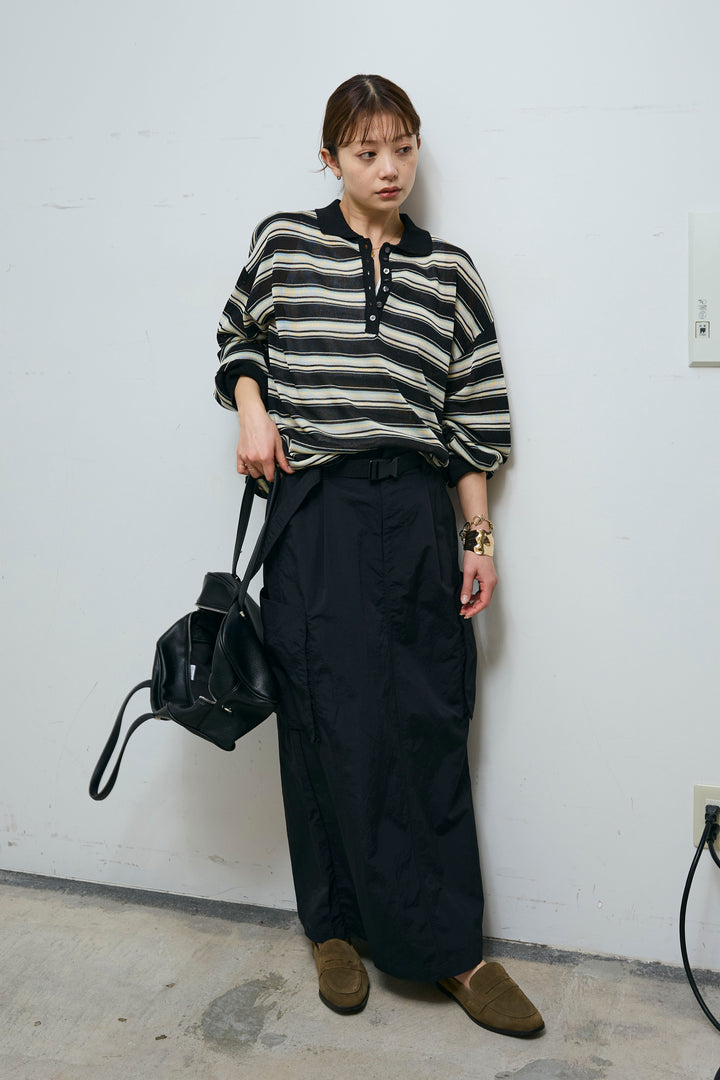 [予約/SET]ボーダーシアーポロプルオーバー+接触冷感UVカット撥水機能付きナイロンスカート(2set)