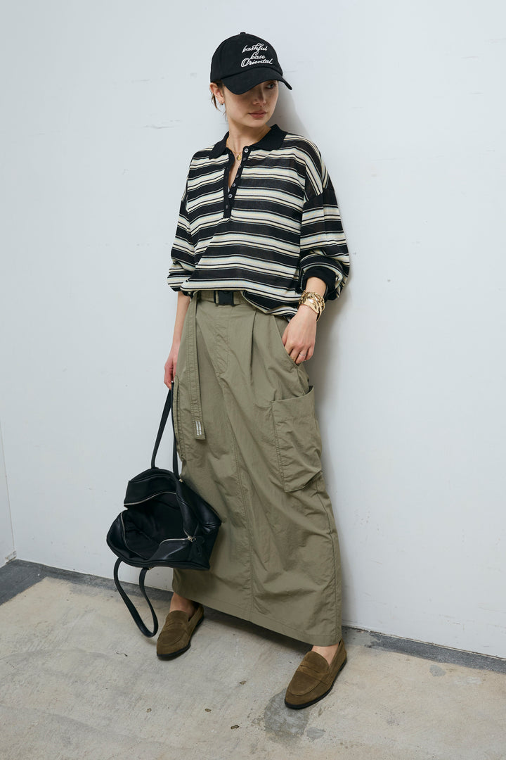 [予約/SET]ボーダーシアーポロプルオーバー+接触冷感UVカット撥水機能付きナイロンスカート(2set)