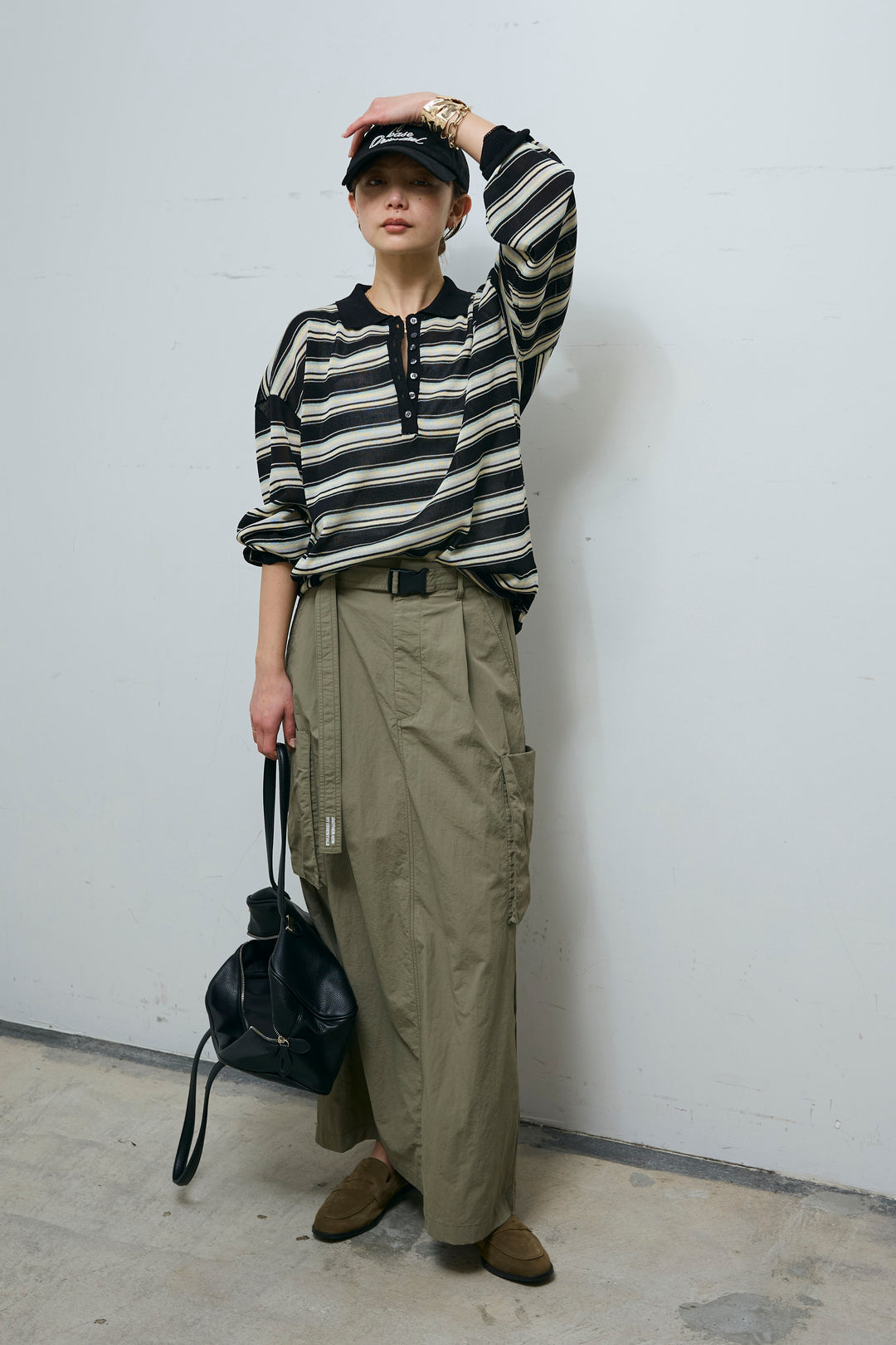 [予約/SET]ボーダーシアーポロプルオーバー+接触冷感UVカット撥水機能付きナイロンスカート(2set)