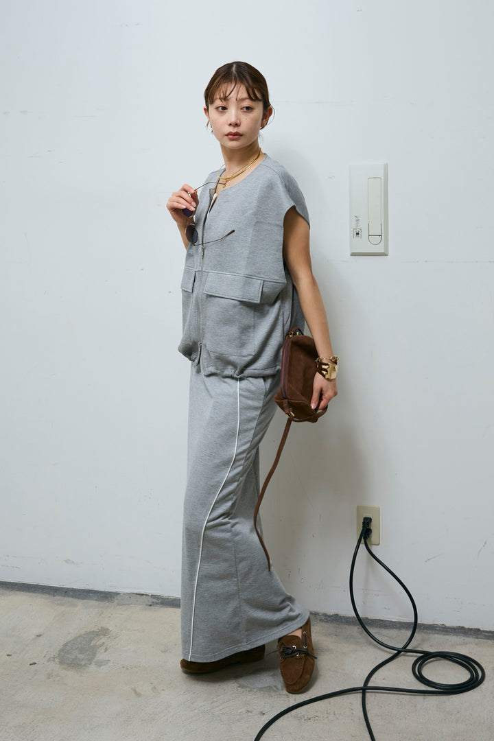 [予約/SET]ボンディング生地ジップベスト+ミニ裏毛ライン入りSK(2set)