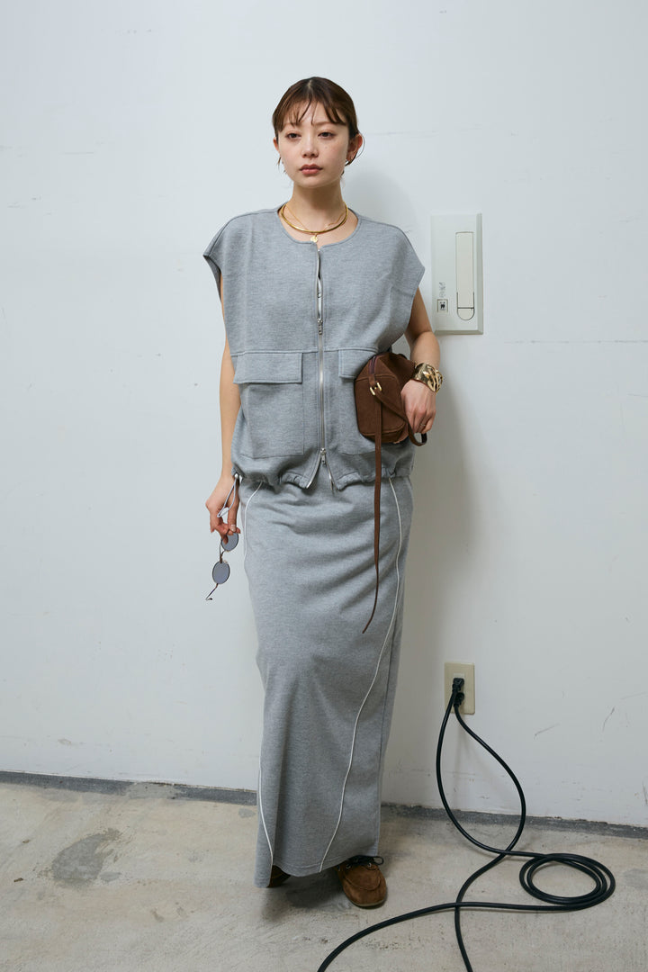 [予約/SET]ボンディング生地ジップベスト+ミニ裏毛ライン入りSK(2set)