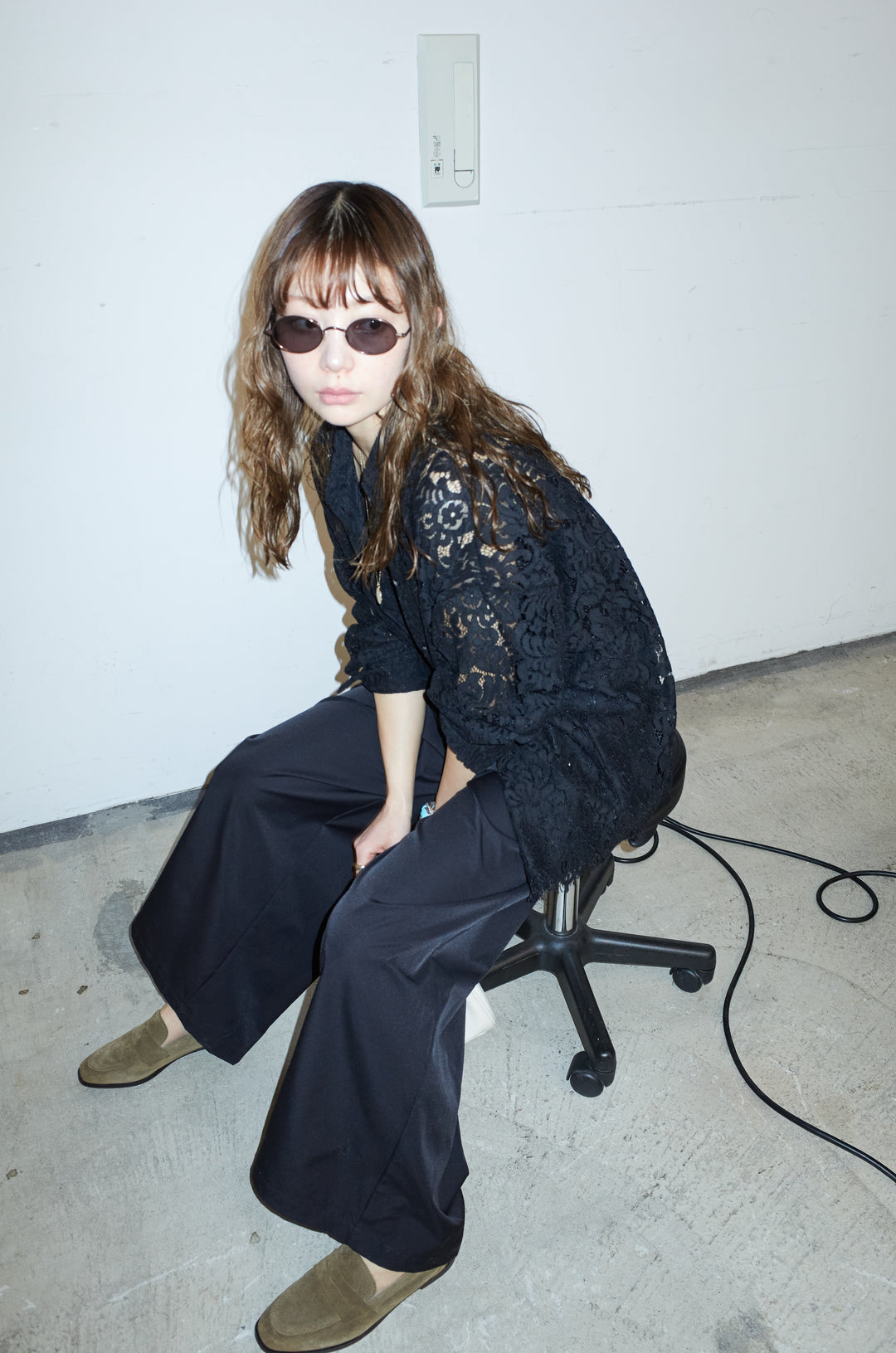 [予約/SET]裾スカラップレースシャツ+ハイウエストタックワイドパンツ(2set)