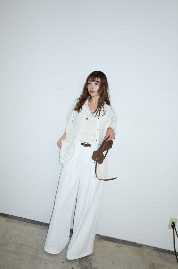 [予約/SET]裾スカラップレースシャツ+ハイウエストタックワイドパンツ(2set)
