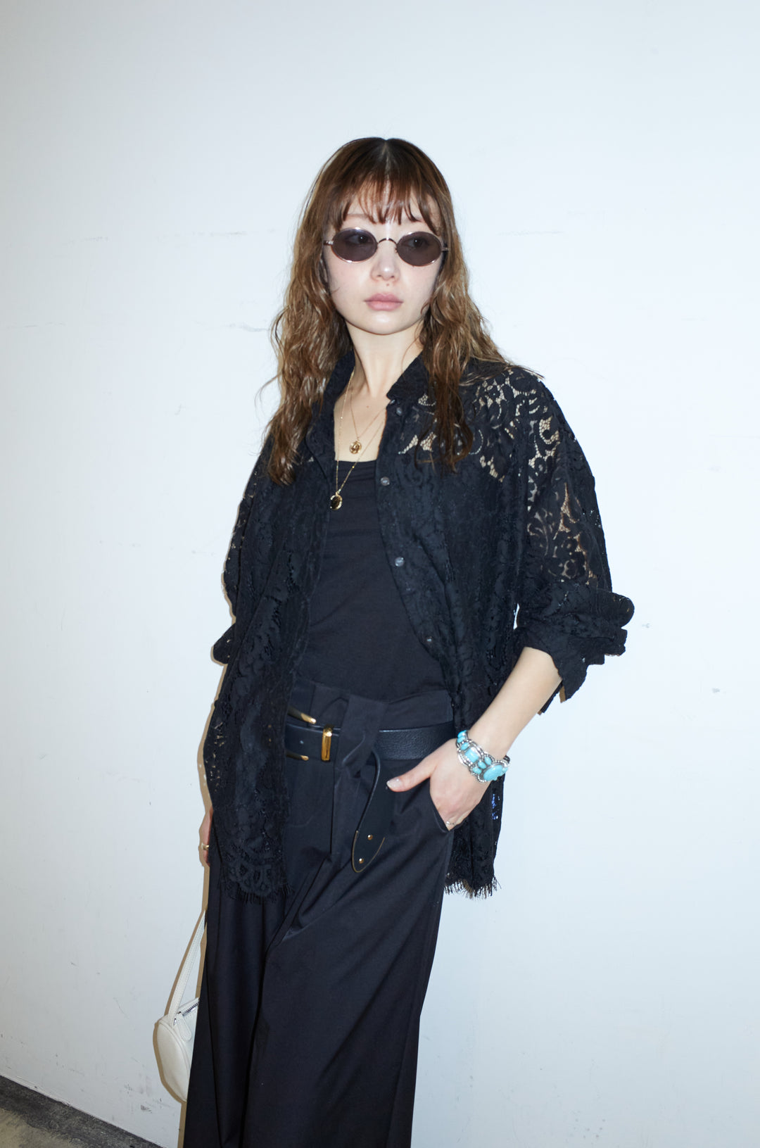 [予約/SET]裾スカラップレースシャツ+ハイウエストタックワイドパンツ(2set)