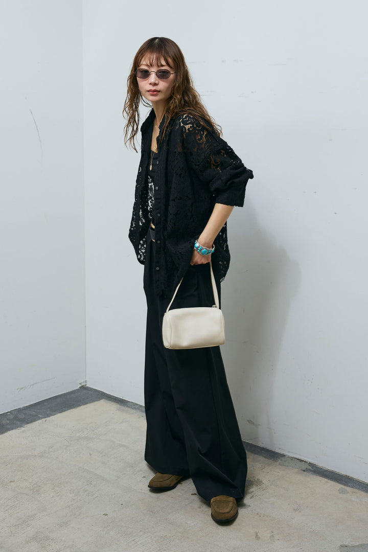 [予約/SET]裾スカラップレースシャツ+ハイウエストタックワイドパンツ(2set)