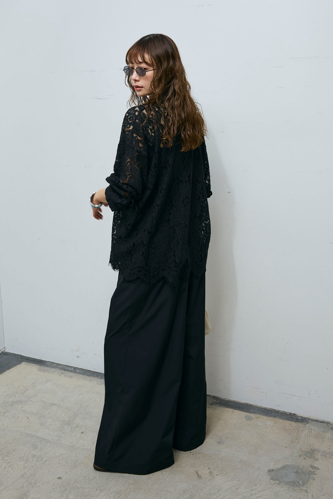 [予約/SET]裾スカラップレースシャツ+ハイウエストタックワイドパンツ(2set)