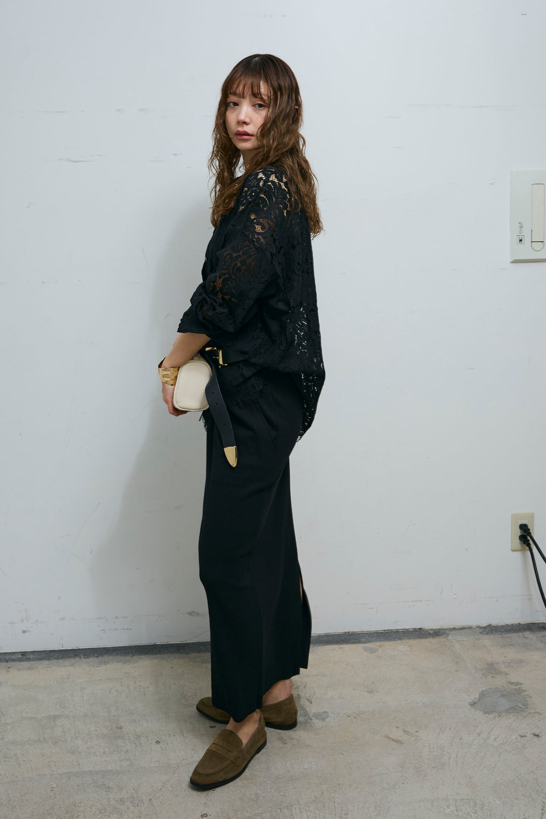 [予約/SET]裾スカラップレースシャツ+リブカットスカート(2set)