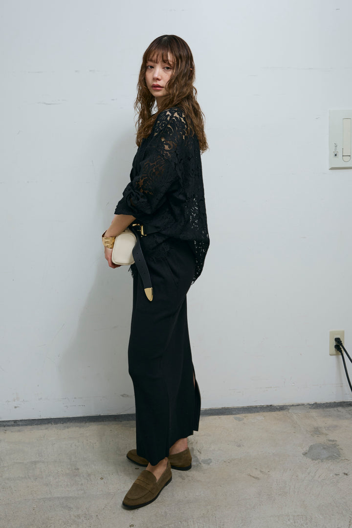 [予約/SET]裾スカラップレースシャツ+リブカットスカート(2set)