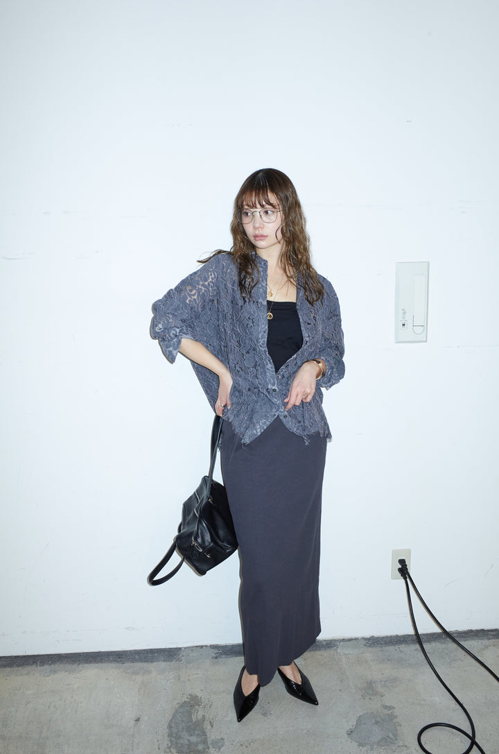 [予約/SET]裾スカラップレースシャツ+リブカットスカート(2set)